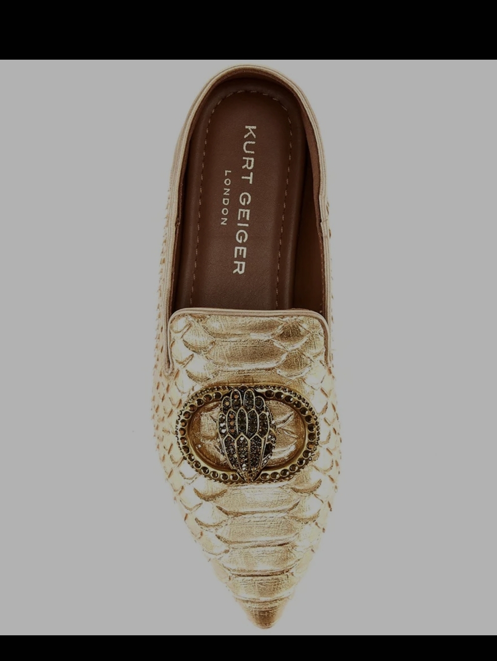 Kurt Geiger Gold Embossed Pointed Toe Loafer Slip On Or A Normal Loafer